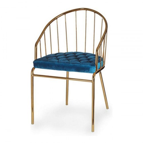 Spisebordsstol - blå velvet sæde & gyldent stel, 51 × 81 × 52 cm