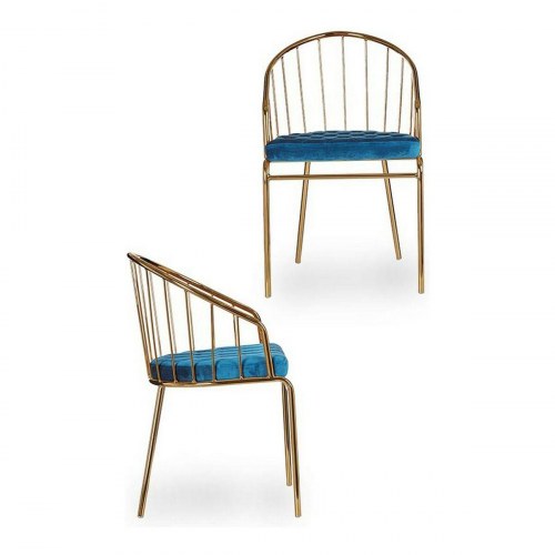 Spisebordsstol - blå velvet sæde & gyldent stel, 51 × 81 × 52 cm