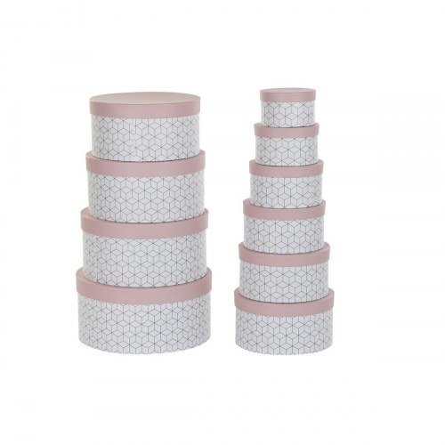 Sæt med stabelbare runde æsker - pink/pap (10 bokse)