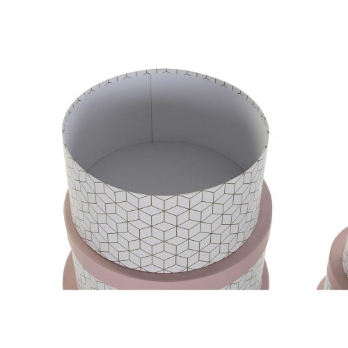 Sæt med stabelbare runde æsker - pink/pap (10 bokse)