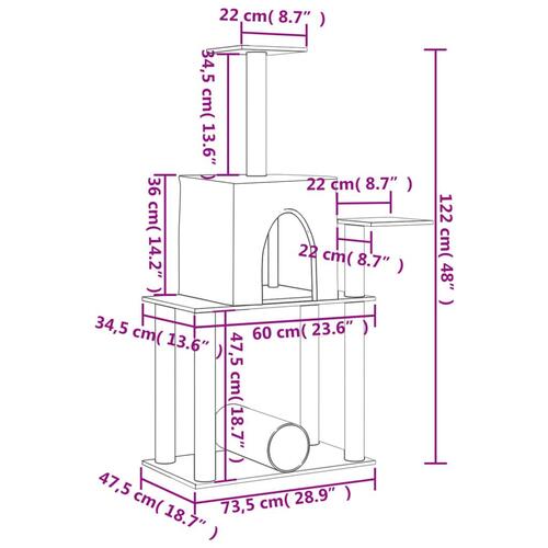 Kradsetræ med sisalkradsestolper 122 cm cremefarvet