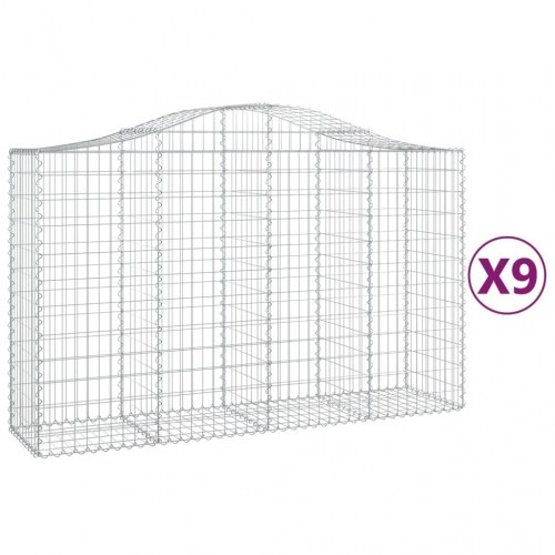Buede gabionkurve - 9 stk. 200×50×120/140 cm i galvaniseret jern