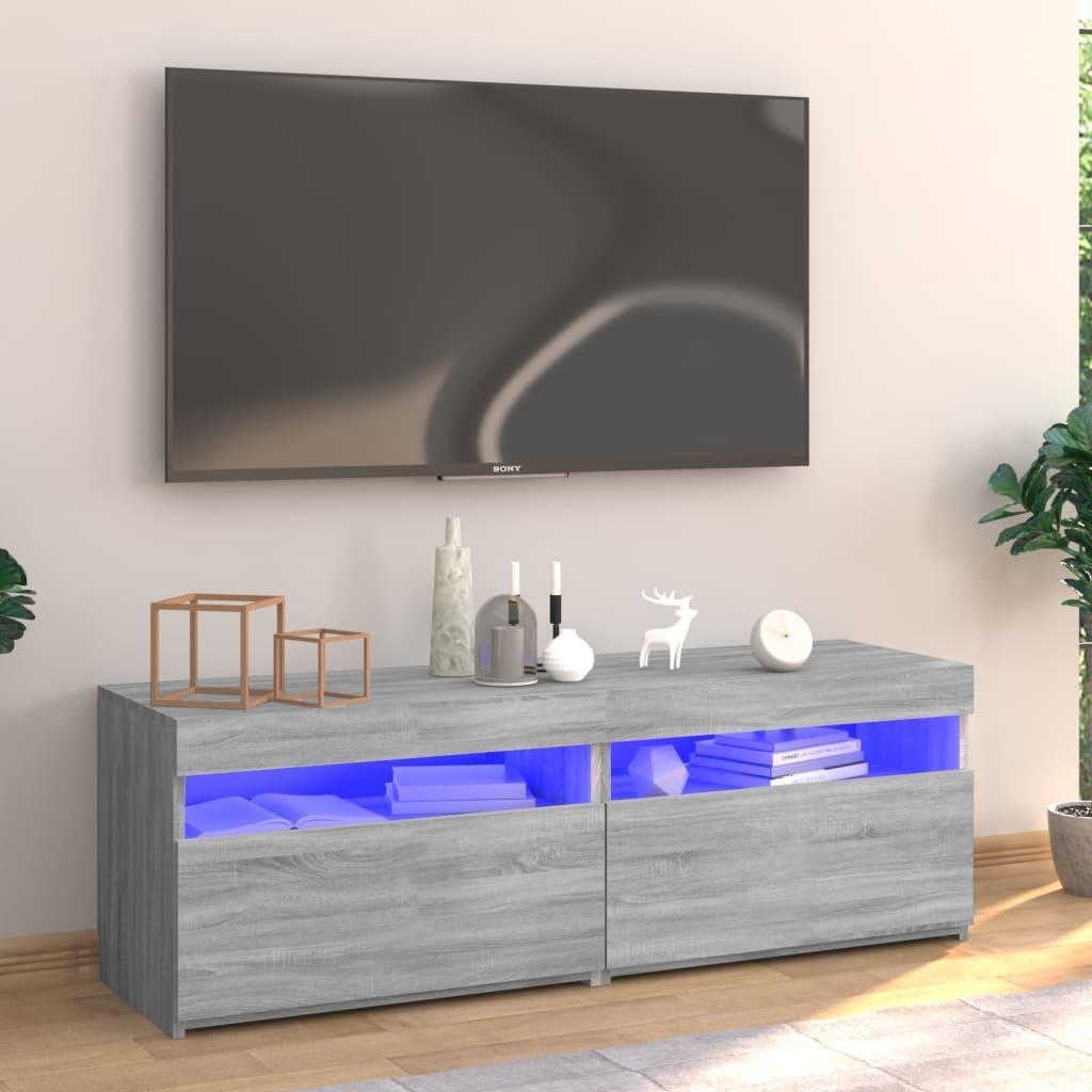 Tv-bord med LED-lys 120x35x40 cm grå sonoma-eg