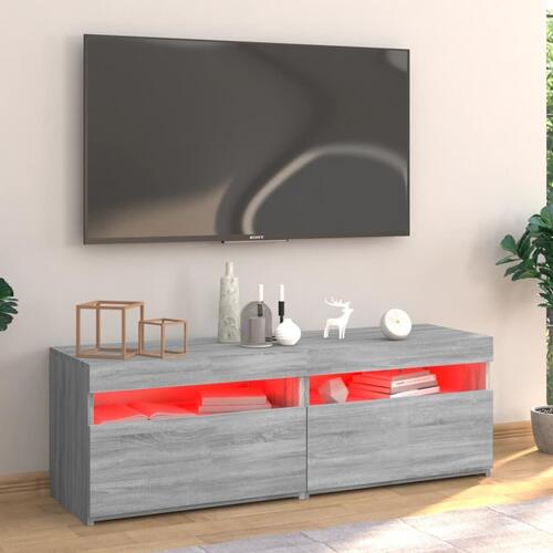 Tv-bord med LED-lys 120x35x40 cm grå sonoma-eg