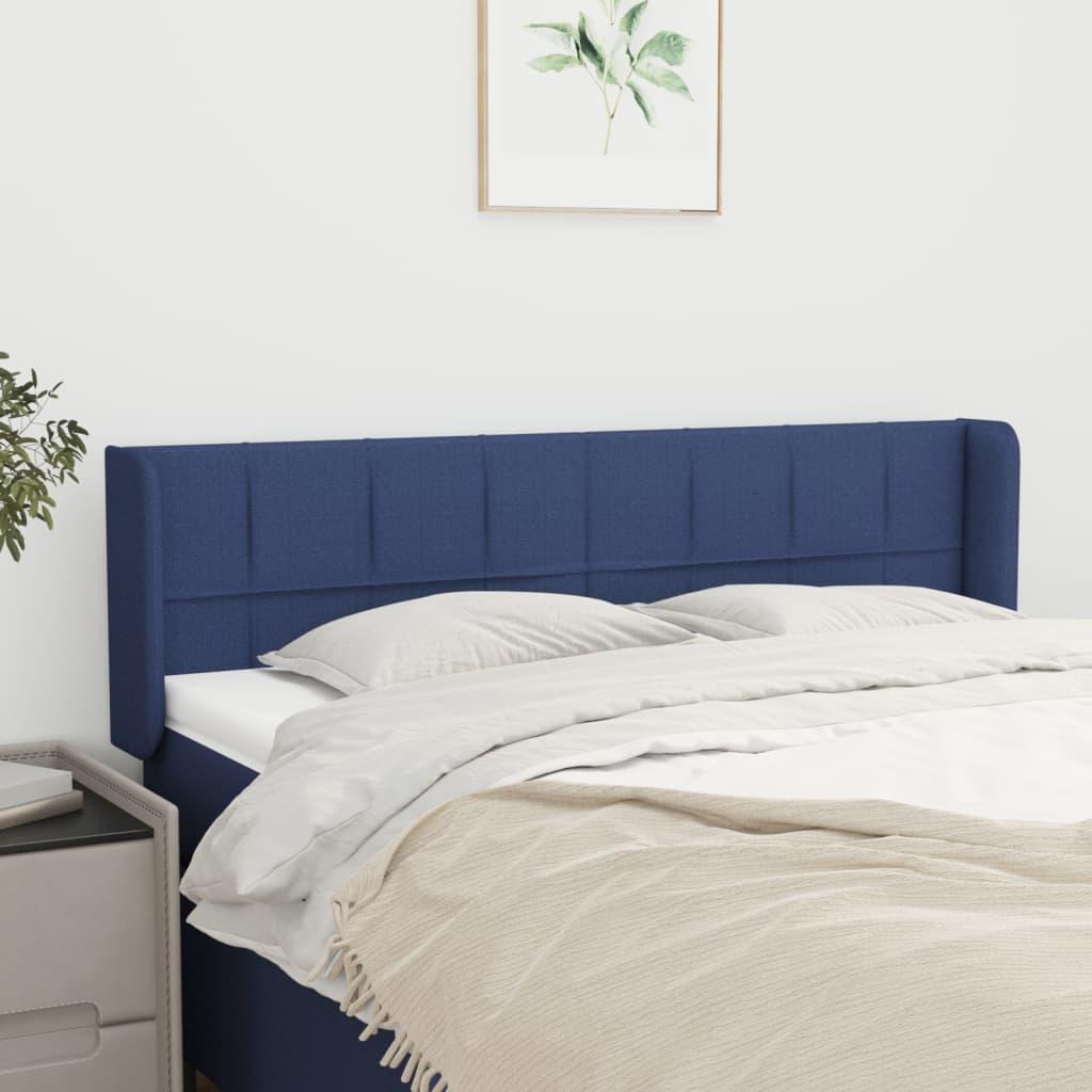 Sengegavl med kanter 147×16×78/88 cm - stof, blå billede