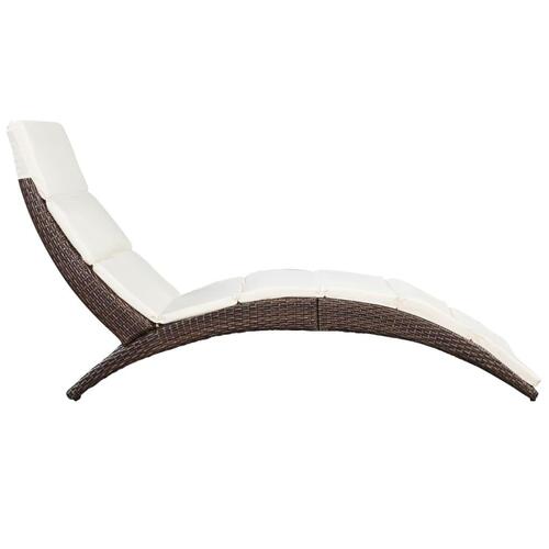 Foldbar liggestol med hynde polyrattan brun