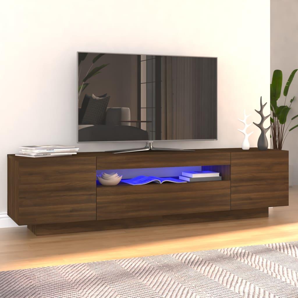 Tv-bord med LED-lys 160x35x40 cm brun egetræsfarve