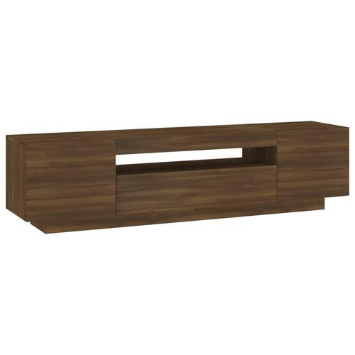Tv-bord med LED-lys 160x35x40 cm brun egetræsfarve