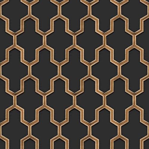 DUTCH WALLCOVERINGS tapet Geometric sort og guldfarvet