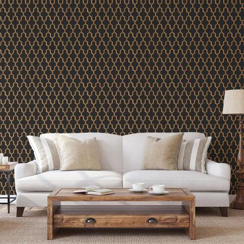 DUTCH WALLCOVERINGS tapet Geometric sort og guldfarvet