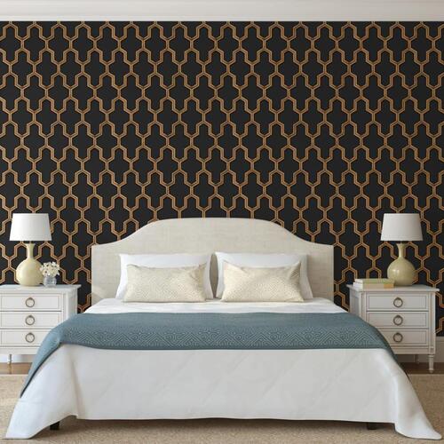 DUTCH WALLCOVERINGS tapet Geometric sort og guldfarvet