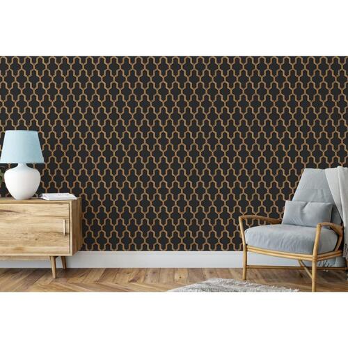 DUTCH WALLCOVERINGS tapet Geometric sort og guldfarvet