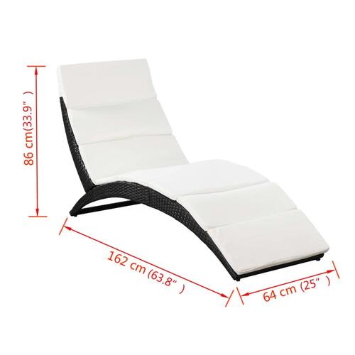 Foldbar liggestol med hynde polyrattan sort