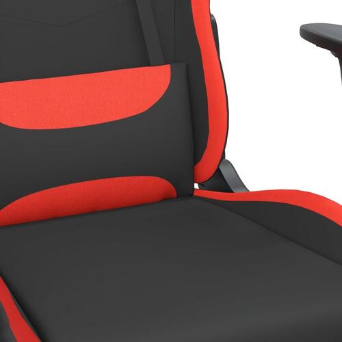 Gamingstol med massagefunktion + fodstøtte stof sort og rød