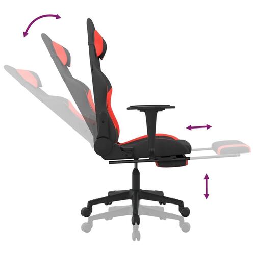 Gamingstol med massagefunktion + fodstøtte stof sort og rød