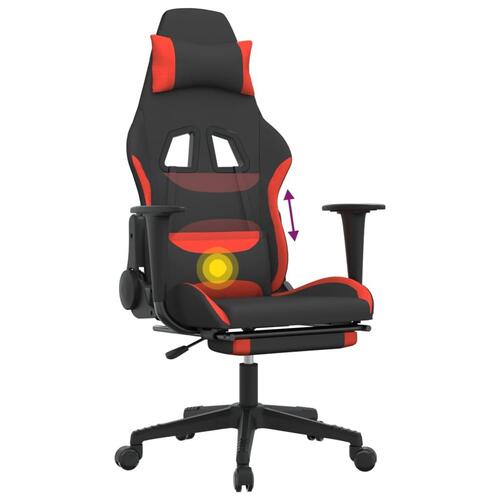Gamingstol med massagefunktion + fodstøtte stof sort og rød