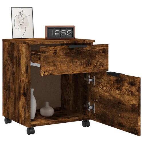 Arkivskab med hjul 45x38x54 cm konstrueret træ røget egetræ