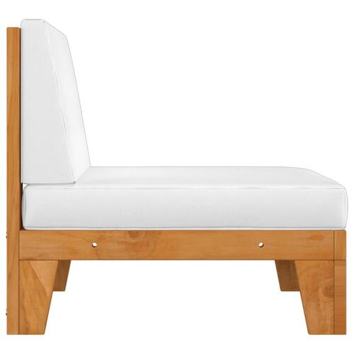 Midterdel til sofa med cremehvide hynder massivt akacietræ