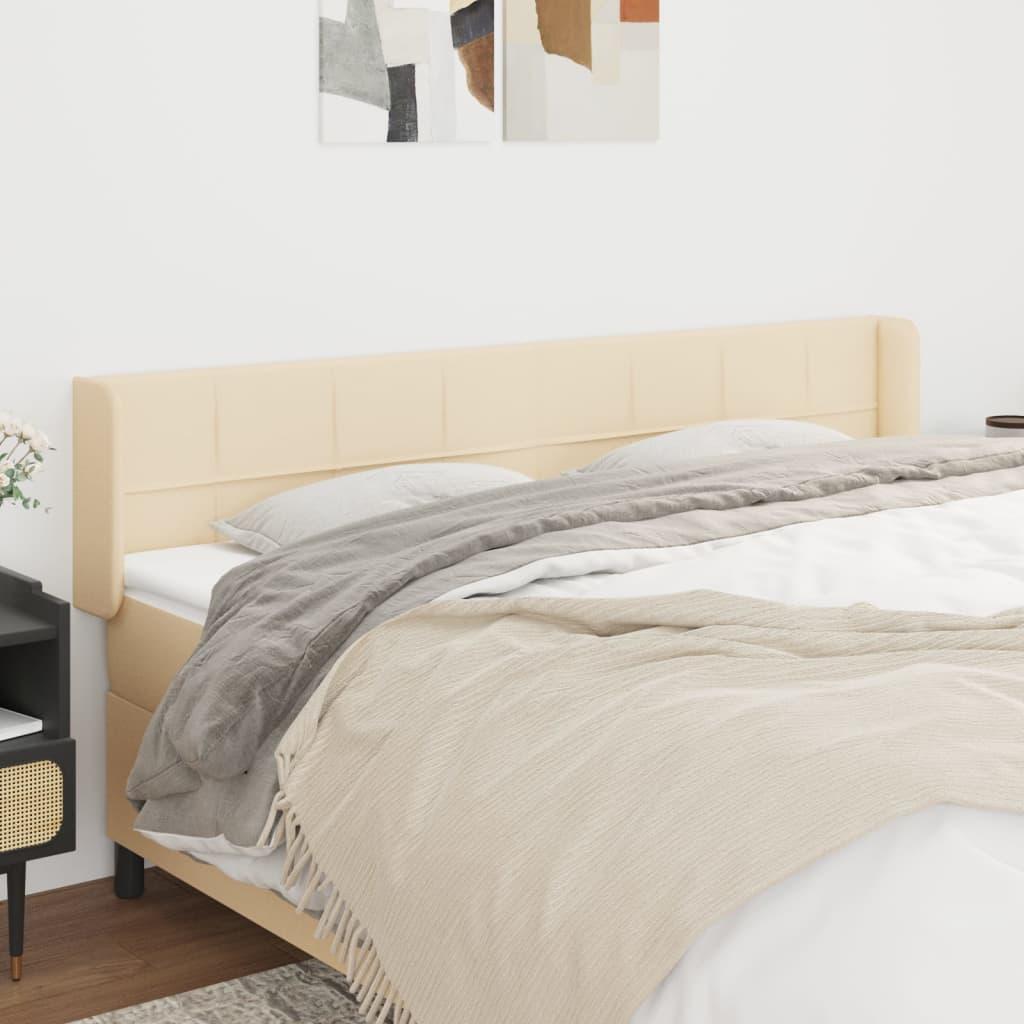 Sengegavl med kanter 163x16x78/88 cm stof cremefarvet billede