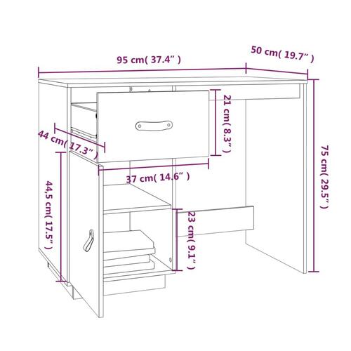 Skrivebord 95x50x75 cm massivt fyrretræ