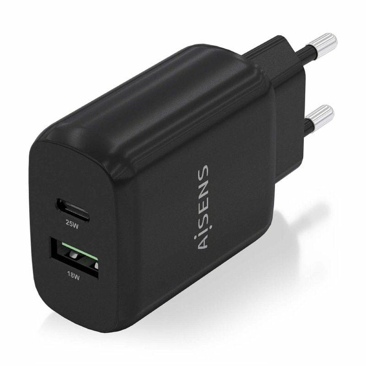 Aisens vægoplader A110-0759, 25 W, sort - USB-C + USB