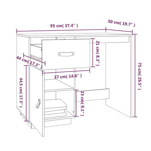 Skrivebord 95x50x75 cm massivt fyrretræ hvid