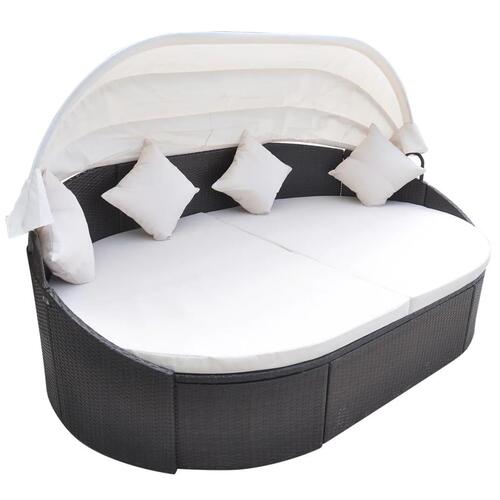 Solseng med baldakin polyrattan brun