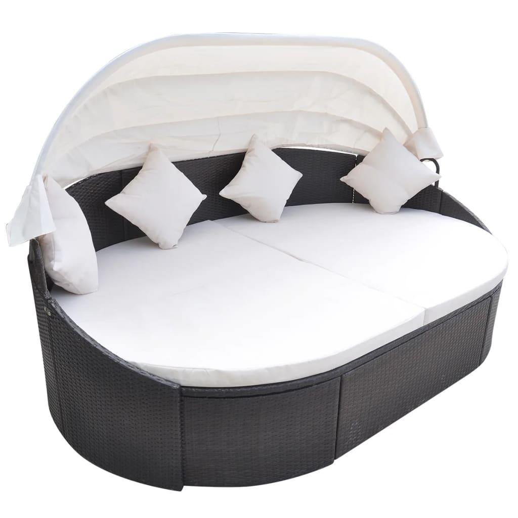 Solseng med baldakin polyrattan brun