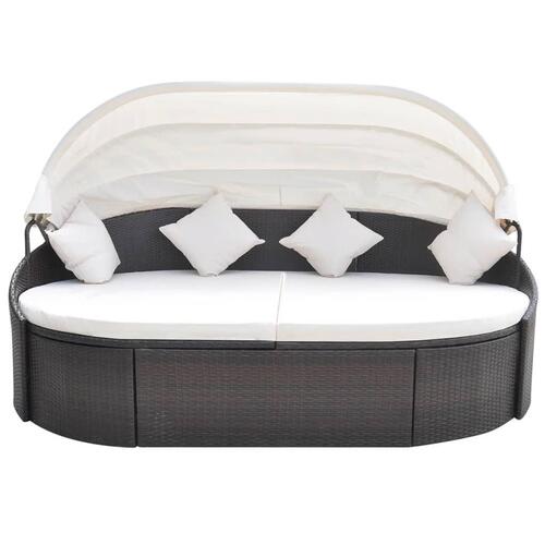 Solseng med baldakin polyrattan brun