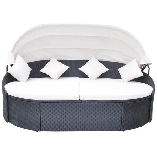 Solseng med baldakin polyrattan sort