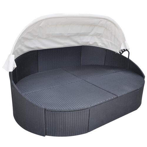 Solseng med baldakin polyrattan sort