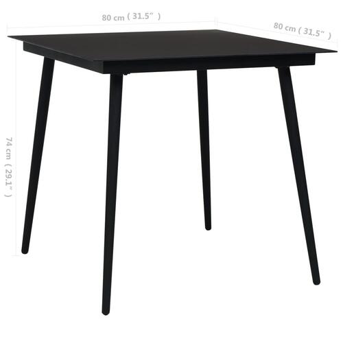 Havebord 80x80x74 cm stål og glas sort