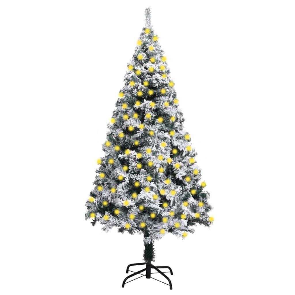 Kunstigt juletræ med lys og sne 210 cm grøn