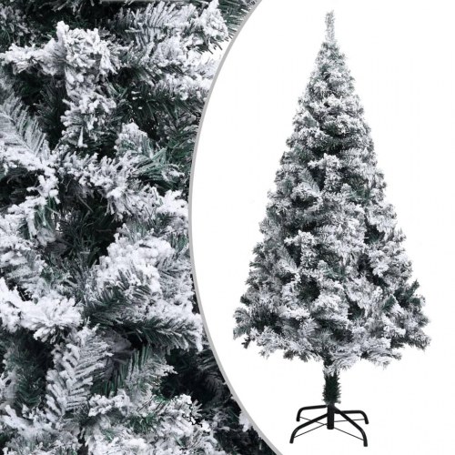 Kunstigt juletræ med lys og sne 210 cm grøn