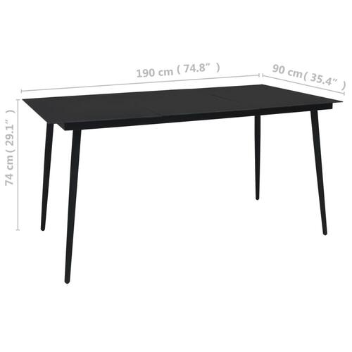 Havebord 190x90x74 cm stål og glas sort