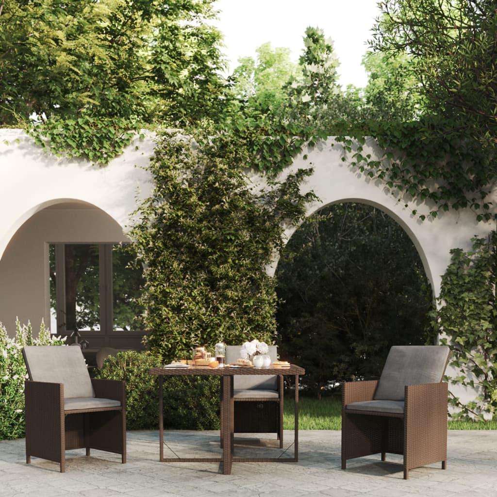Havebord 109x107x74 cm polyrattan og glas brun