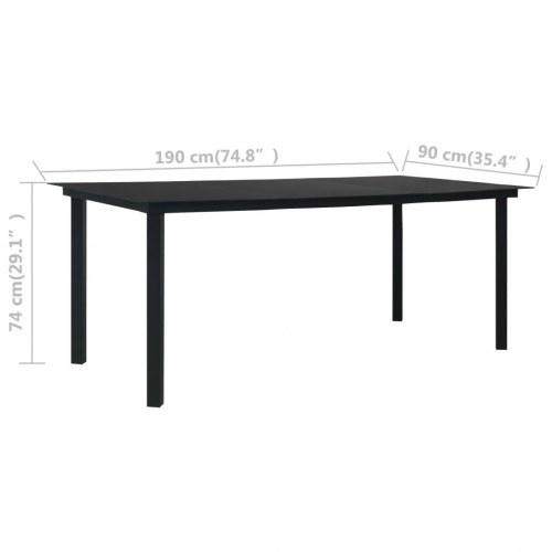 Havebord 190 × 90 × 74 cm - stål og glas, sort