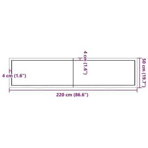 Væghylde 220x50x(2-4) cm behandlet massivt egetræ mørkebrun