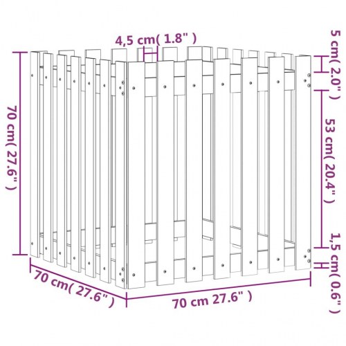Plantekasse med stakitdesign 70 x 70 x 70 cm - hvid