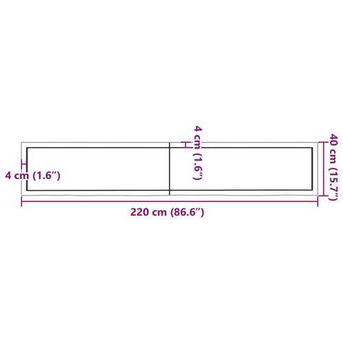 Væghylde 220x40x(2-4) cm behandlet massivt egetræ mørkebrun