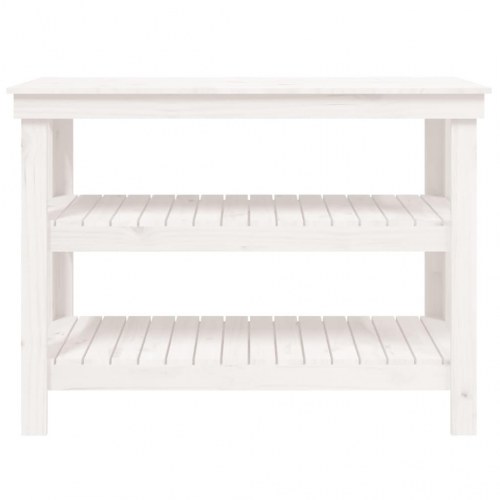 Arbejdsbord i massivt fyrretræ med 2 hylder - 110,5×50×80 cm, hvid