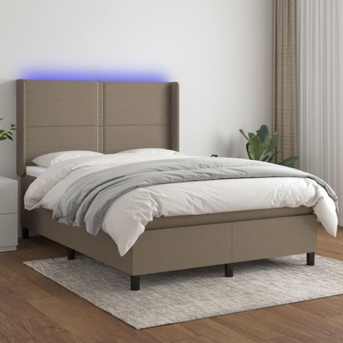 Kontinentalseng med LED-lys 140x190 cm stof gråbrun