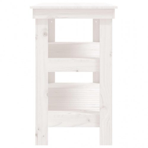 Arbejdsbord i massivt fyrretræ med 2 hylder - 110,5×50×80 cm, hvid