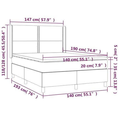 Kontinentalseng med LED-lys 140x190 cm stof gråbrun