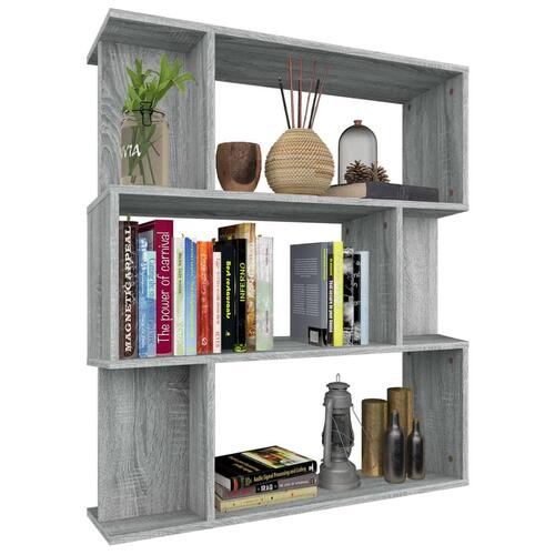 Bogreol/rumdeler 80x24x96 cm konstrueret træ grå sonoma-eg
