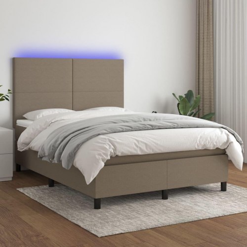Kontinentalseng med LED-lys 140×190 cm - stof gråbrun