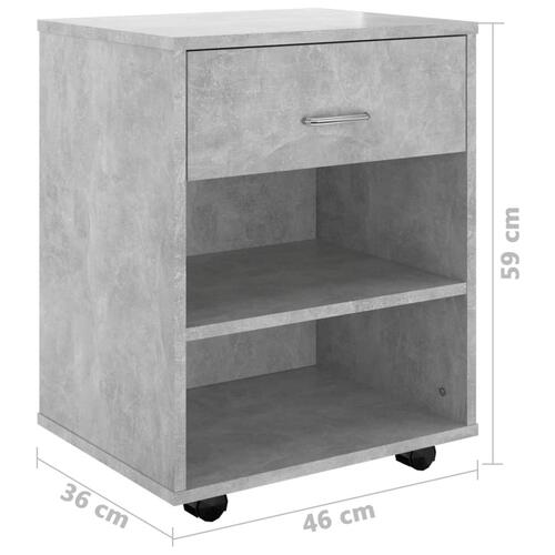 Rulleskab 46x36x59 cm konstrueret træ betongrå