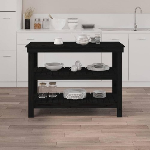 Arbejdsbord 110,5x50x80 cm massivt fyrretræ sort