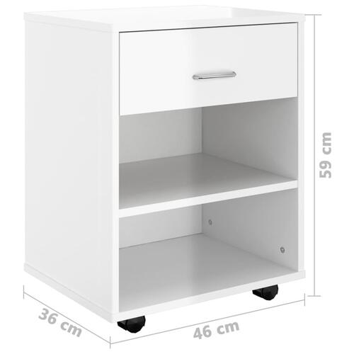 Rulleskab 46x36x59 cm konstrueret træ hvid højglans