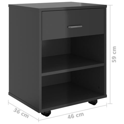 Rulleskab 46x36x59 cm konstrueret træ sort højglans